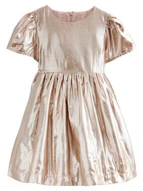 NWT Mini Boden Girls Metallic Gold Party Dress Shiny Flutter Sleeve Gown Sz 4-5